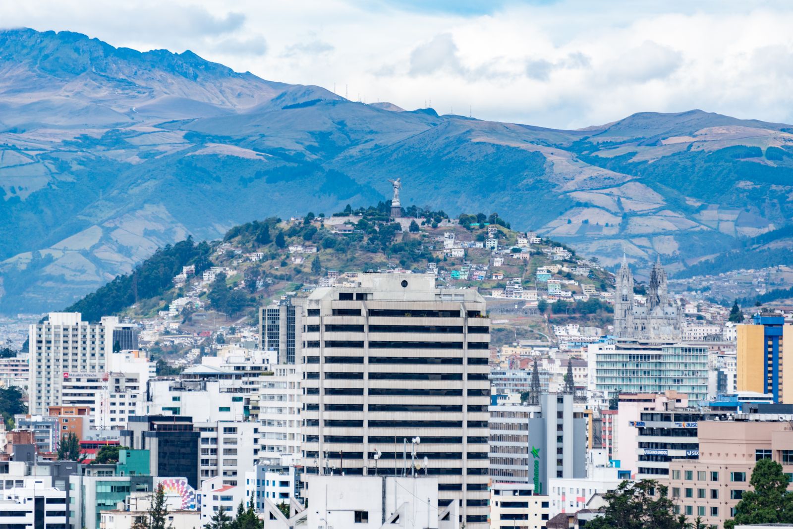 Panoramic view of Quito with the Andes mountain range in the background